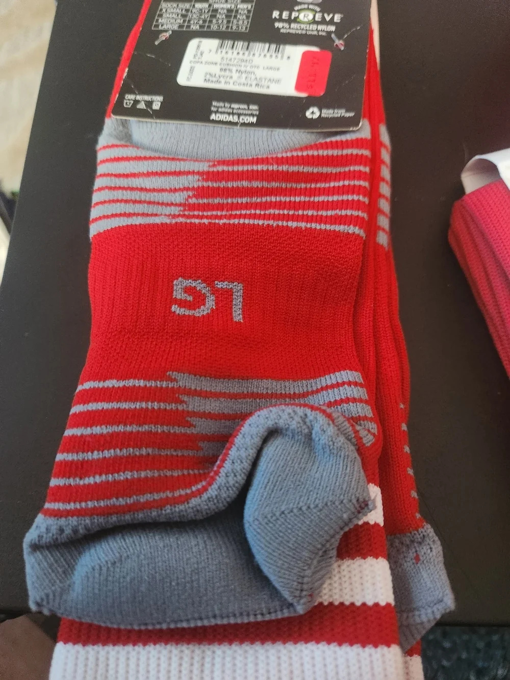 ADIDAS Red  Soccer Copa Zone Cushion Socks Size L NEW! White Logo